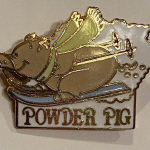 Vtg Powder Pig Pin Ski Souvenir Metal Enamel Badge Lapel Pinback